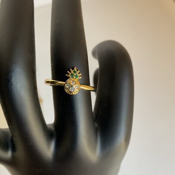 Gold-Plated Pineapple Necklace & Ring Set Sparkling Rhinestones Fashion Jewelry - Picture 7 of 9